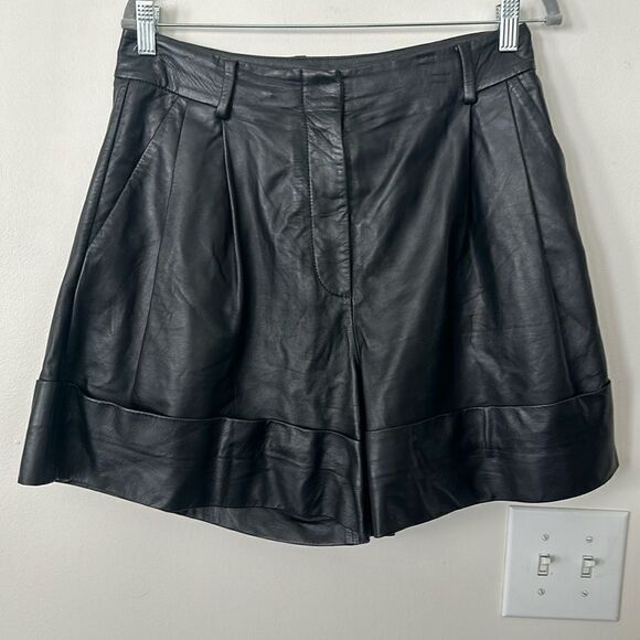 Malene Birger Lamb Leather Black Shorts 38=6 - Picture 6 of 10